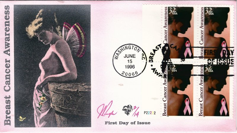 Rare Pugh Designed FDC Plate Block Breast Cancer Awareness...Only 14 created!