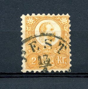 Hungary #1 (H341) Franz Josef I, 2 K orange, Perf 9 1/2, U, F-VF, CV$100.00