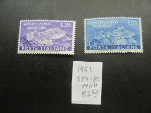 ITALY 1951 MNH SC 579-580  SET XF $82.50 (161)