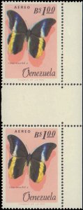 Venezuela #889-891, C915-C917, Complete Set(6), Gutter Pairs, 1966, Butterfli...