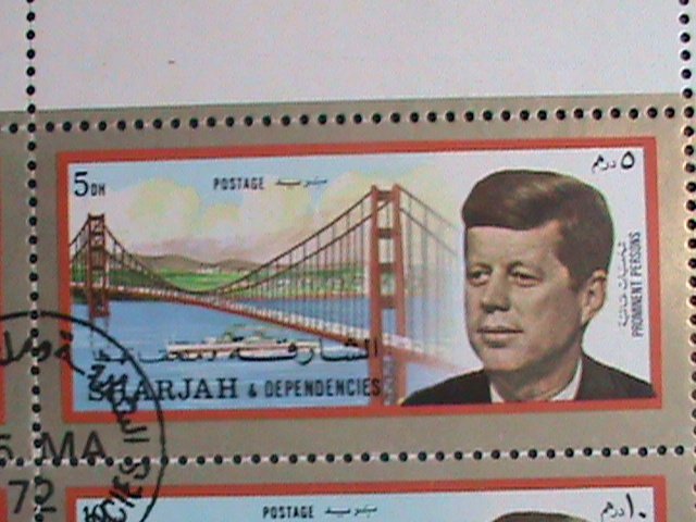 SHARJAH STAMP:1972 PRESIDENT JOHN FRANCIS KENNEDY CTO S/S SHEET VERY FINE