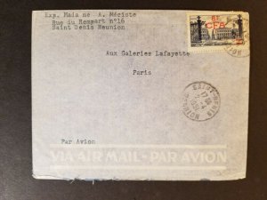 1951 Saint Denis Reunion French Colony Paris France CFA Overprint Air Mail Cover