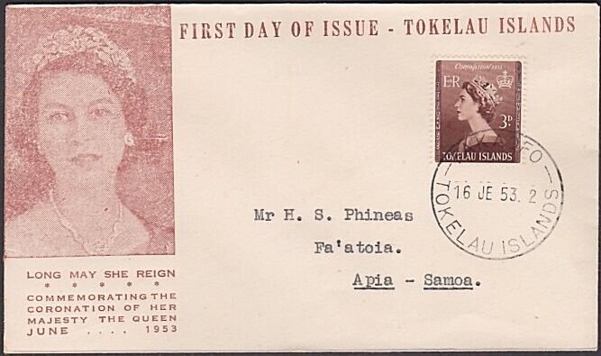 TOKELAU 1953 Coronation FDC - Fakaofo cds..................................a3461