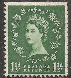 Great Britain Stamp - Scott #294/A126 1 1/2p Green Elizabeth Mint/LH 1952