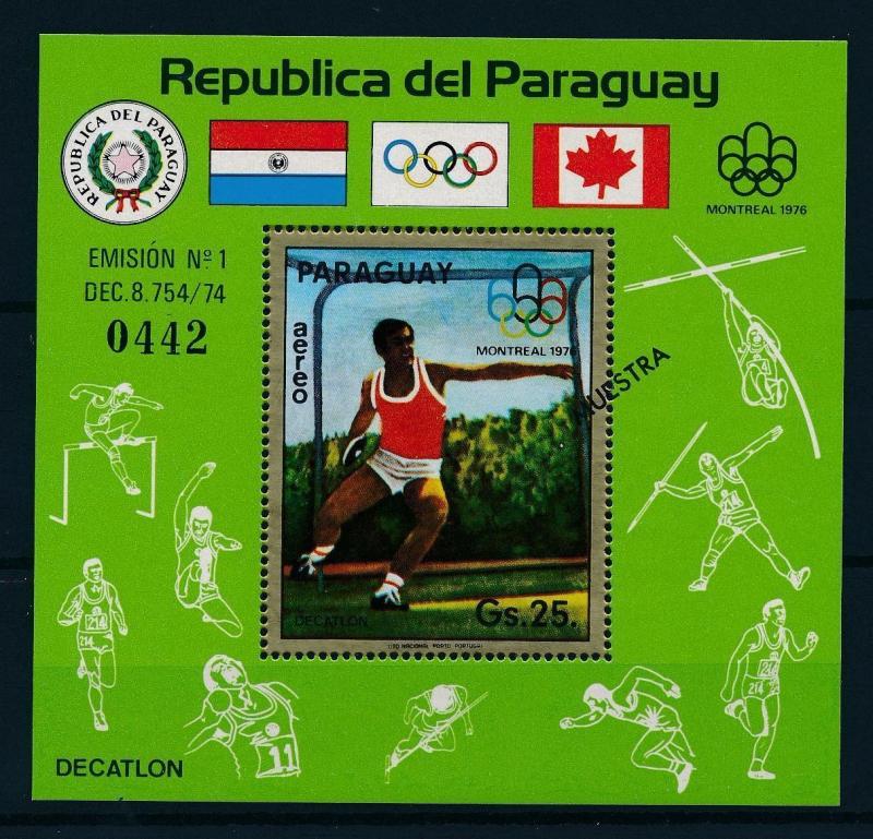 [55095] Paraguay 1975 Olympic games Montreal Decathlon Ovp Muestra MNH Sheet