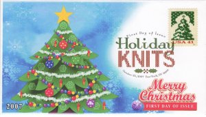 AO-4208-1, 2007, Holiday Knits, Tree, Digital Color Postmark, First Day Cover, S