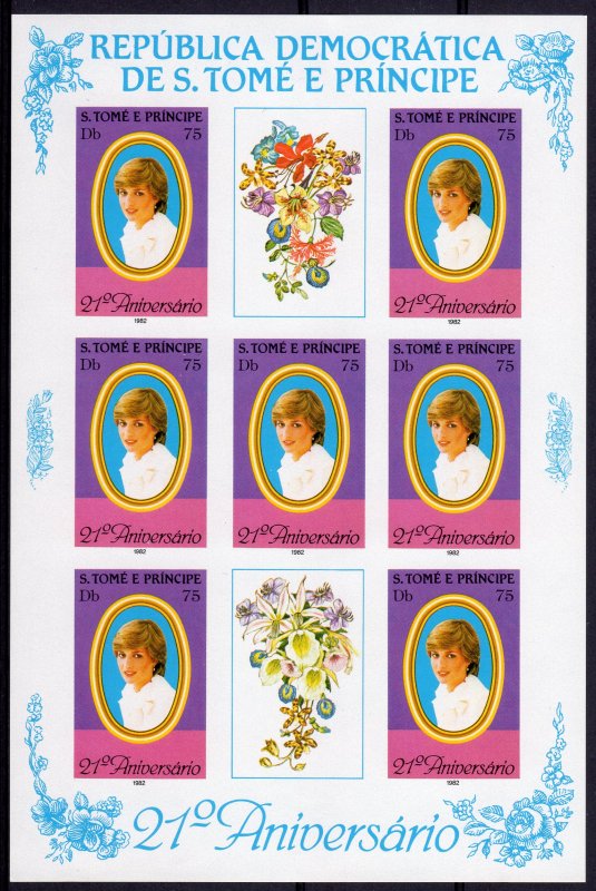 St.Thomas & Prince 1982 Mi#767B Princess Diana-Orchids Mini-Sheetlet IMPERF.MNH