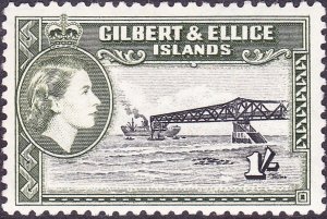 GILBERT & ELLICE ISLANDS 1956 QEII 1/- Black & Bronze-Green SG71 MH