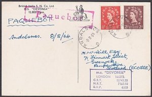 GB NORWAY 1964 Postcard ANDALSNES PAQUEBOT, MS DEVONIA ship cachet.........11973