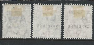 GAMBIA 1904-06 SET OF THREE OVERPRINTED SPECIMEN MM SG 63s/65s/66s CAT £75