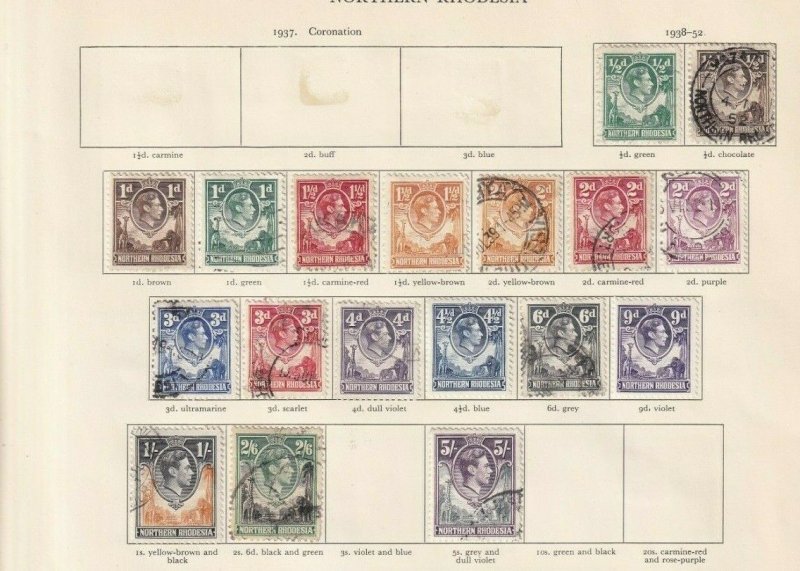 NORTHERN RHODESIA GEORGE 6TH CROWN ALBUM PAGE  USED TO 5/-