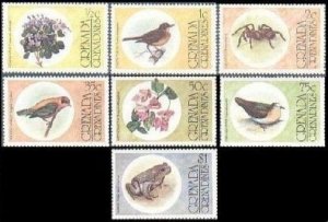 Grenada Gren 145-151,152,MNH.Michel 149-156,Bl.17.  Flora,Fauna 1976:Birds,Toad,