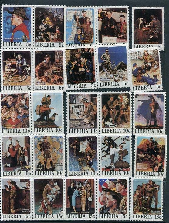 Liberia 1979 Norman Rockwell Boy Scout   Imperf full set in Pairs RARE 6133a