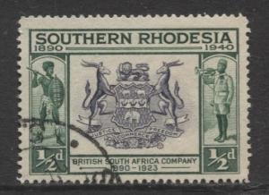 Southern Rhodesia- Scott 56- Seal of BSA -1940 - FU - Single 1/2d Stamp