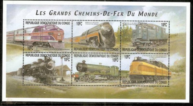 Congo - Zaire 2001 Steam Locomotive Train Electric Railway Transport Sc 1563 ...