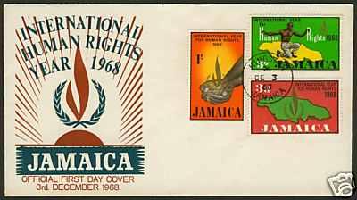 Jamaica 271-3 FDC International Human Rights Year, Map