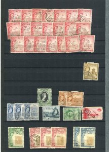 MALTA; 1950s early QEII issues Duplicated small used Range of Values