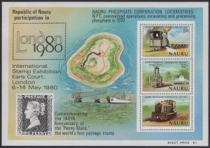 Nauru 1980 MNH Sc 216a Locomotives London 1980 Sheet of 3