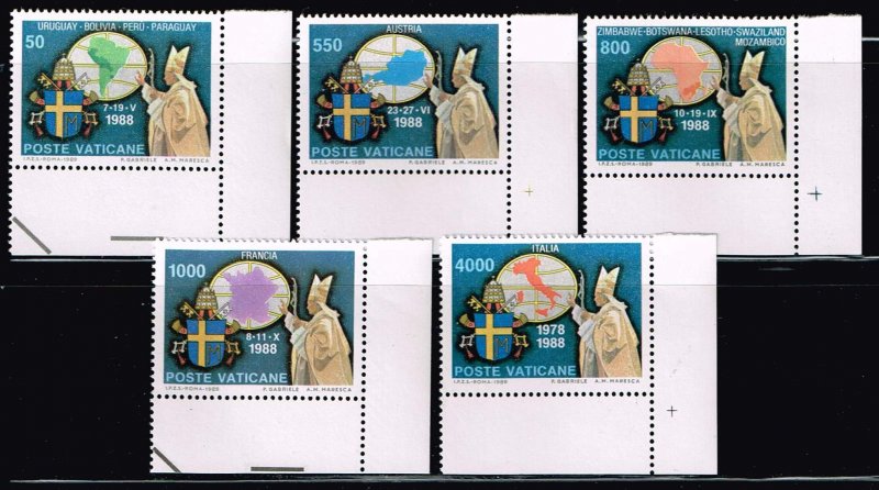 Vatican City 1989,Sc.#845-49 MNH.  Travels of John Paul II in 1988