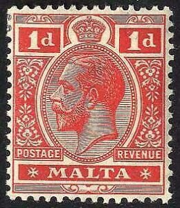 Malta SG99 1d Scarlet Wmk Mult Script Fine M/M Cat 7 pounds