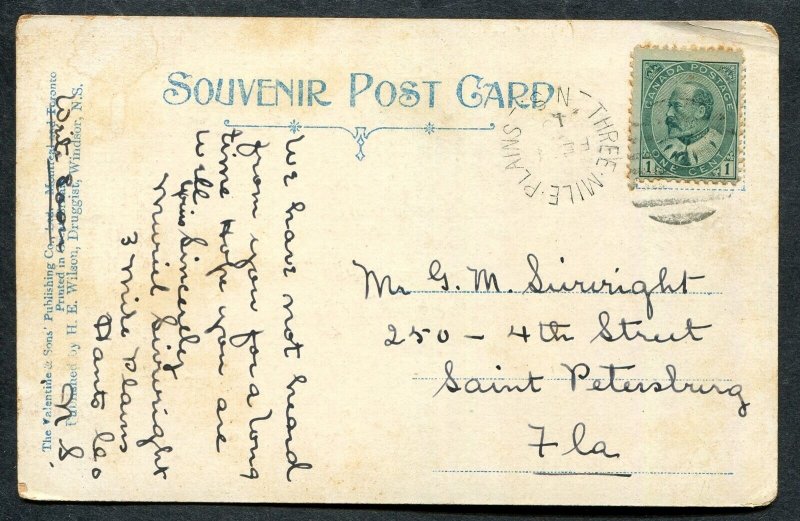 Nova Scotia Split Ring Town Cancel Postcard THREE MILE PLAINS