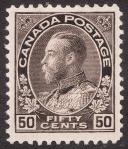 1923 Canada Sc #120ii Brown Black, Wet Print 50¢ - KGV Admiral - Est$135 CDN