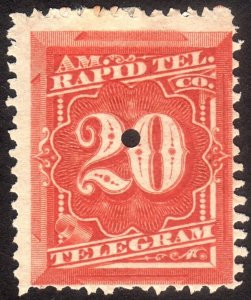 US, Rapid Tel. Co. 20c, Telegraph Stamp, MH punched, Sc 1T6