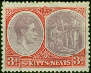 St Kitts Nevis 1940 3d Brown-Purple & Carmine-Red SG73a Chalk Fine LMM (3)