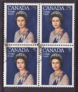 Canada-Sc#704- id5-used 25c QEII Silver Jubilee block-1977-