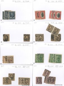 U.S. #216, 295, 222, 223, 397, 269, 268 SET OF USED STAMPS/MIXED CONDITION