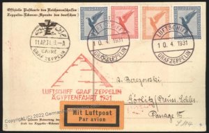 Germany 1931 Graf Zeppelin Si104b Mi164 Egypt Bordpost Cover 107056