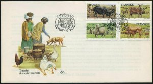 SA-Transkei 195-198, FDC. Mi 210-213. Black pigs,Goats,Merino sheep,Cattle.1987.