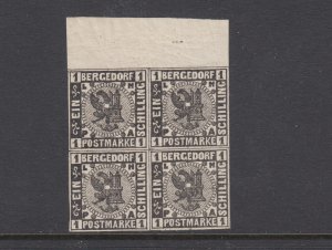 Bergedorf Sc 2 MLH/MNH. 1861 1s Coat-of-Arms, sheet margin block of 4, fresh, XF