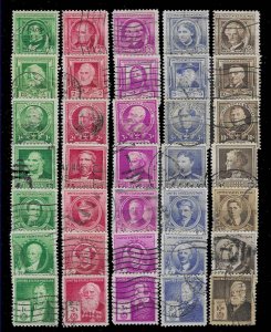 US #859-893 1940 US Famous American Issues, (35), used, (4)