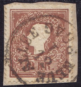 Austria - 1858 - Scott #10a - used on piece - NEUE ALLEE PRAG pmk Czech Republic