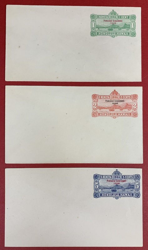 Hawaii, Scott #U10, U11, U12 Entires, V.F-X.F., Provisional Government Ovpts. 