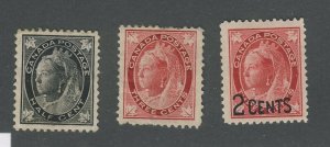 3x Canada Victoria Leaf Mint Stamps #66-1/2c #69-3c #87-3/2c Guide Value= $90.00