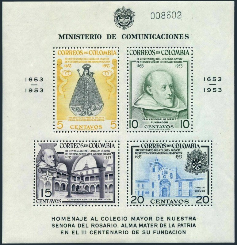 Colombia 632a,C266a,MNH.Michel 713-720 Bl.8-9. Senior College of Our Lady.1954.