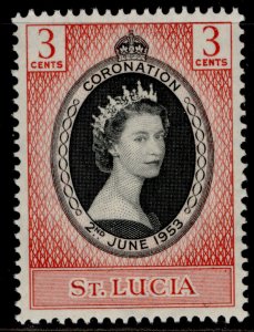 ST. LUCIA QEII SG171, 3c 1953 CORONATION, NH MINT.