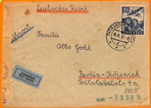 99879 - SLOVAKIA - POSTAL HISTORY - CENSORED Airmail COVER to Germany 1942-