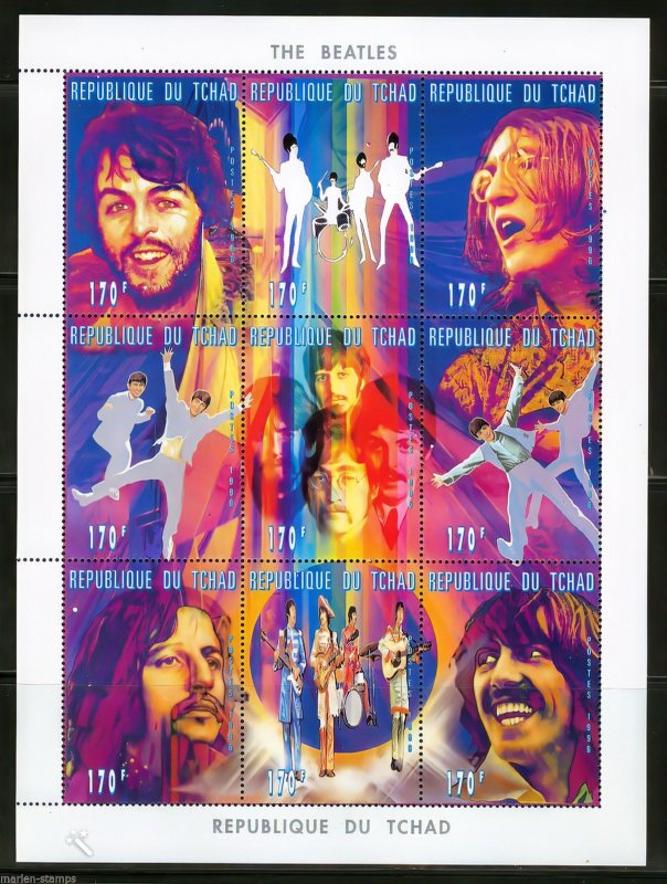 Chad 1996  Sc#722 The Beatles Sheetlet (9) Perforated MNH