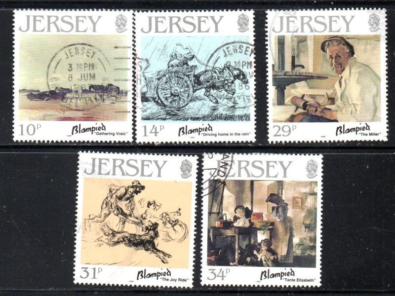 Jersey  Sc 406-10 1986 Blampied paintings stamps used