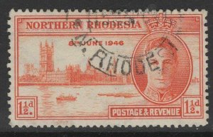 NORTHERN RHODESIA SG46a 1946 1d RED-ORANGE p13 FINE USED