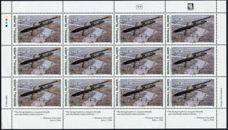 Marshall 489 sheet W75,MNH. Mi 521. WW II, Bombardment of England,06.13.44,1994.