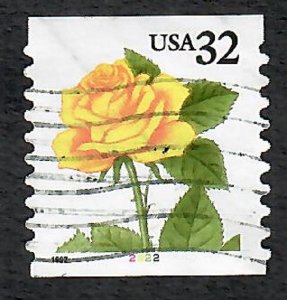 US #3054 Yellow Rose Used PNC Single Plate #2222