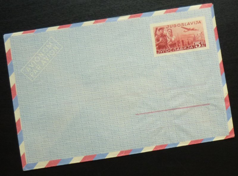 Yugoslavia c1950 Unused Airmail Postal Stationery Envelope - 5 Dinars R! A3