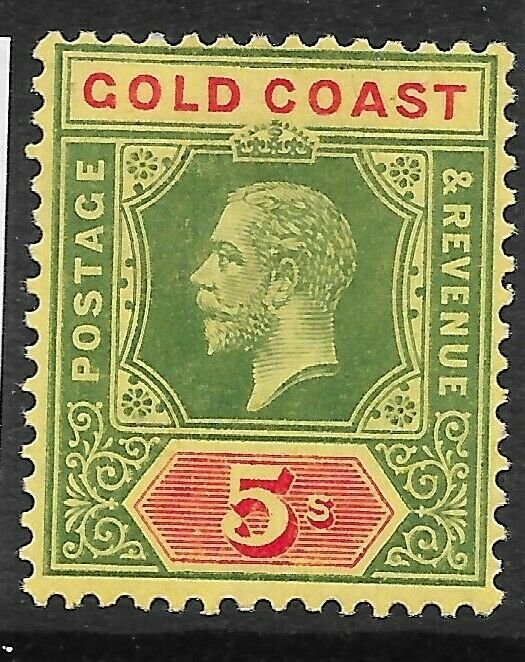 GOLD COAST SG82b 1913 5/= GREEN & RED ON YELLOW - WHITE BACK MTD MINT