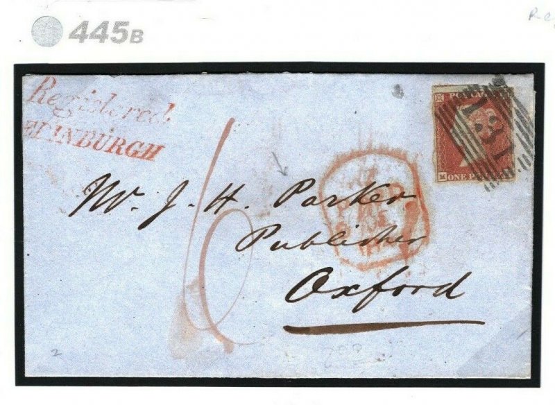 GB SCOTLAND *Registered EDINBURGH* Cover c1848 Penny Red Oxford Publisher 445b