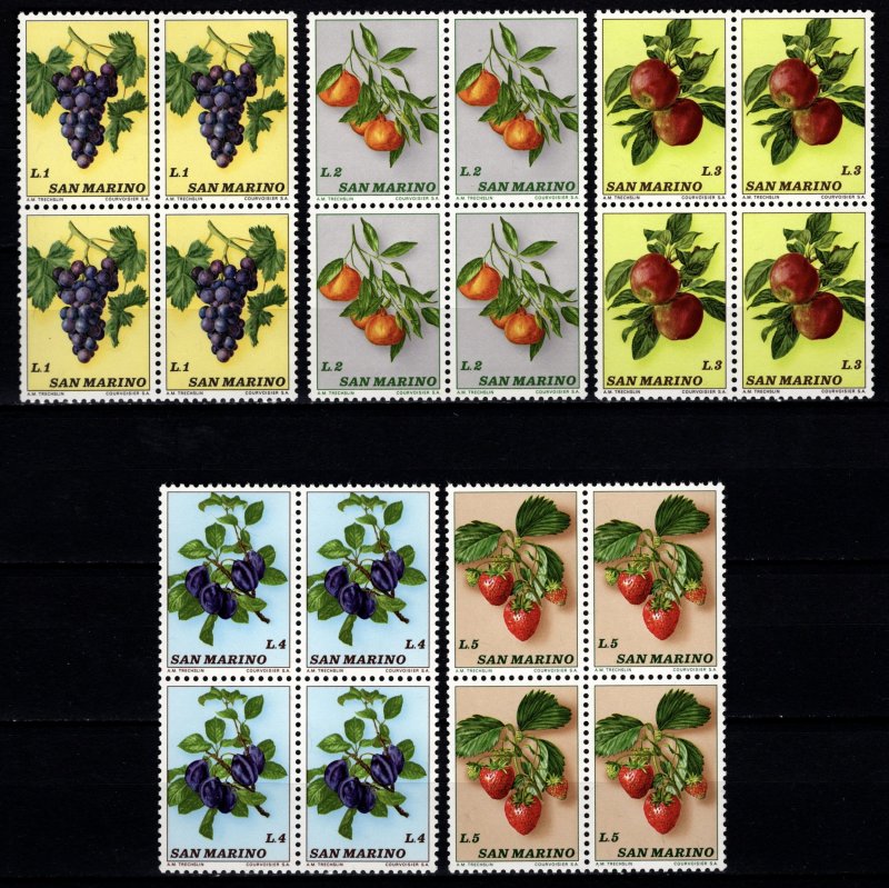 San Marino 1973 Fruit, Part Set blocks to 5l [Mint]