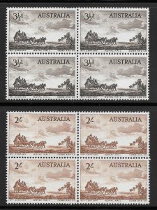 Australia Scott 281-82 MNHOG Blocks of 4 - 1955 Australian Pioneers - SCV $11.00